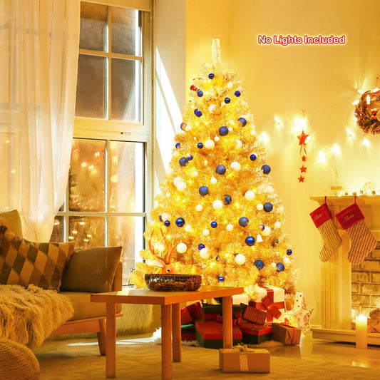 6/7.5 Feet Artificial Tinsel Christmas Tree Hinged with Foldable Stand - - christmas tree
