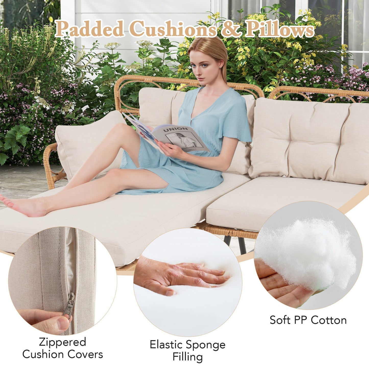 3 Pieces Corner Patio Furniture with Small Coffee Table-Beige- DirectDeals- {{Product type}}