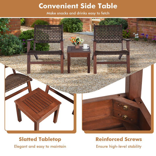 3 Pieces Outdoor Wooden Patio Rattan Furniture Set - - chair set