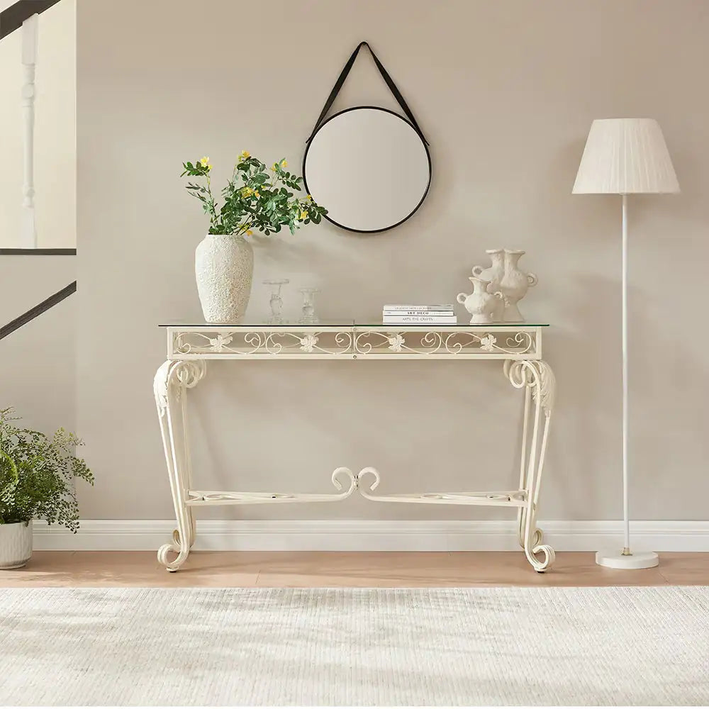 Tempered Glass Console Table with Storage Shelves - Kia Day Design