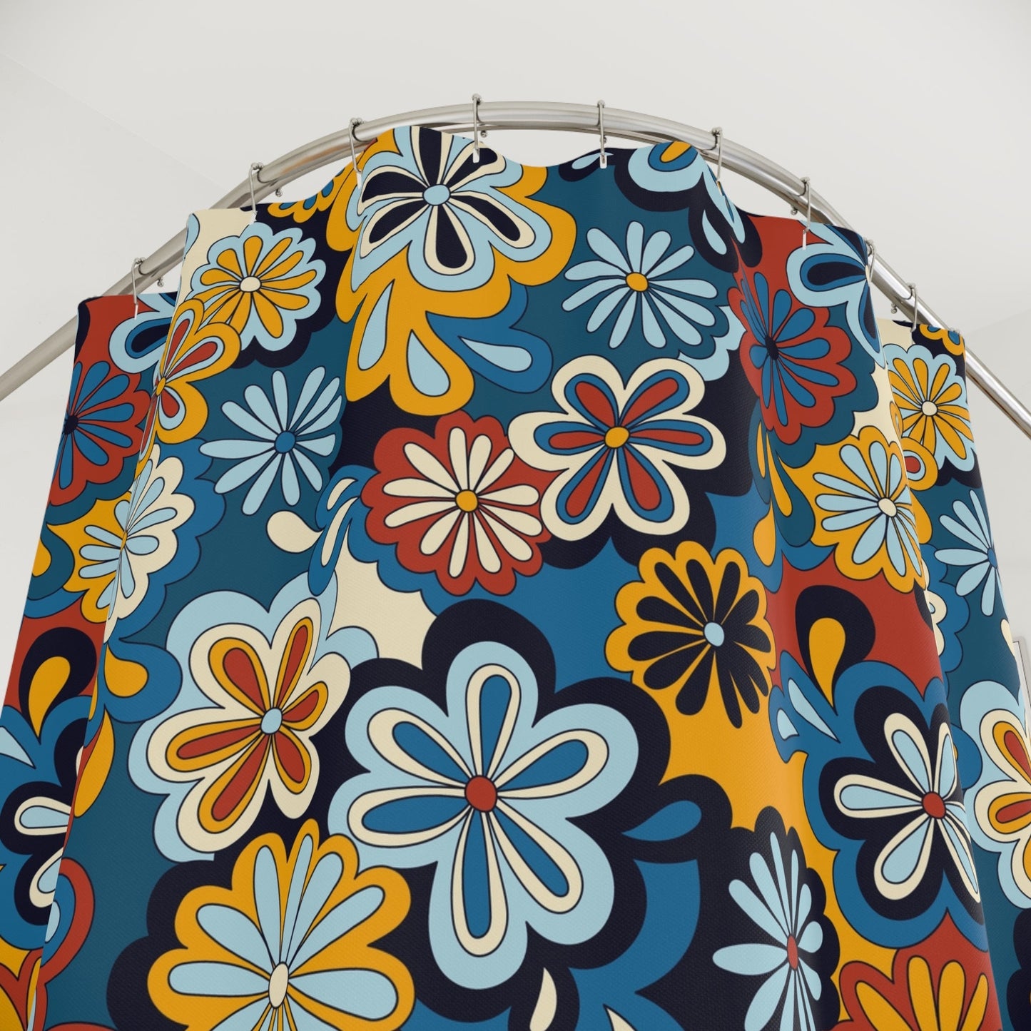 Blue and Red Floral Shower Curtain - Kia Day Design