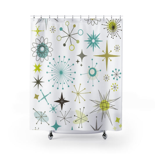 Mid-Century Modern Shower Curtain - Retro Starburst Design - - Home Decor