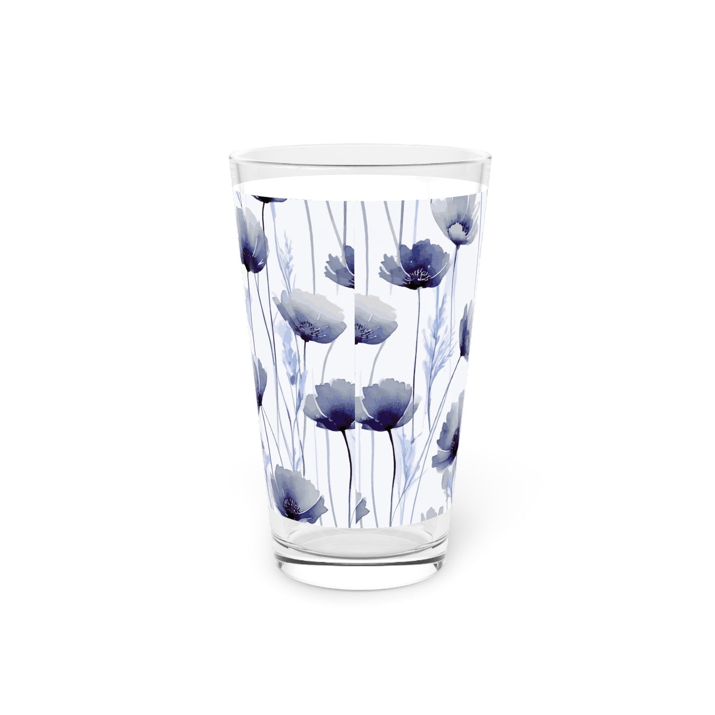 Blue Poppy Watercolor Pint Glass 16oz - Kia Day Design