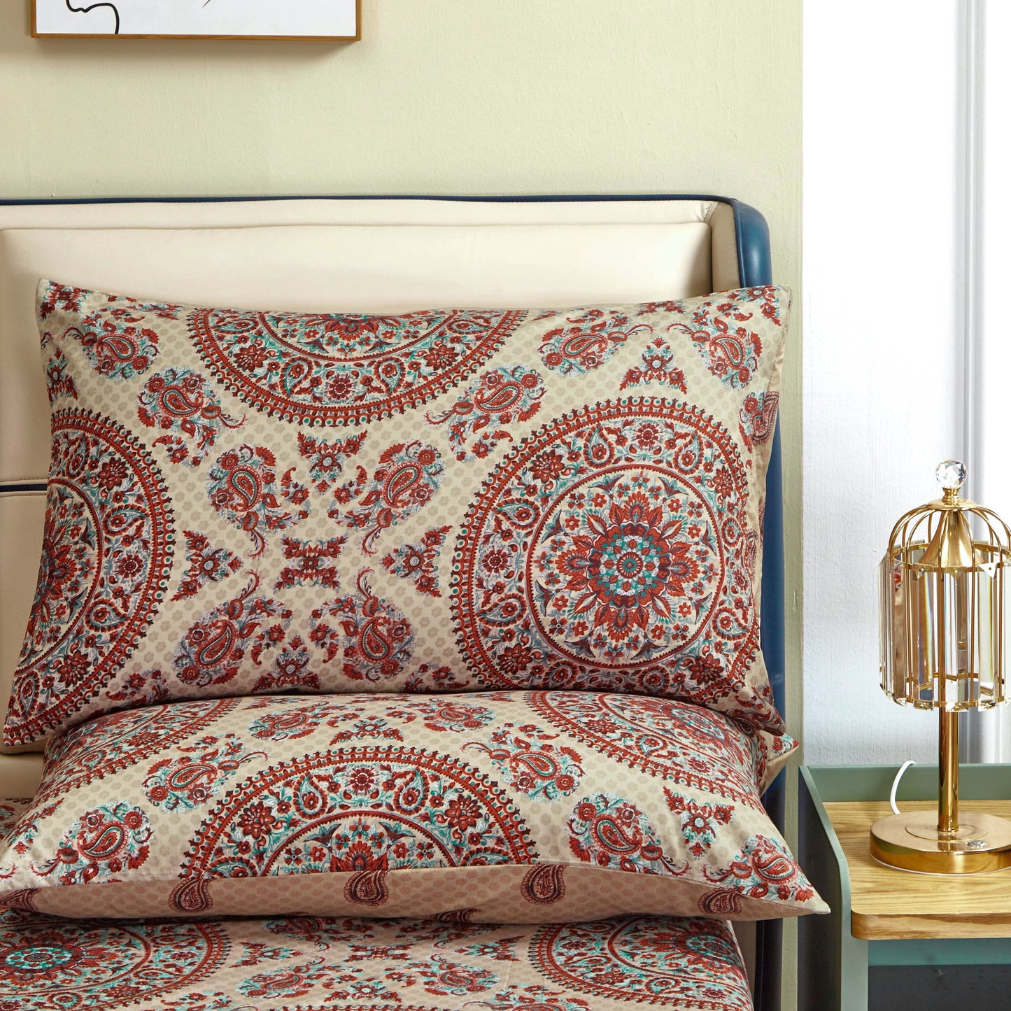 Tache Bohemian Desert Medallion Boteh Paisley Taupe Fitted Sheet / Flat Sheet (TJ3502) - - Bed Sheet