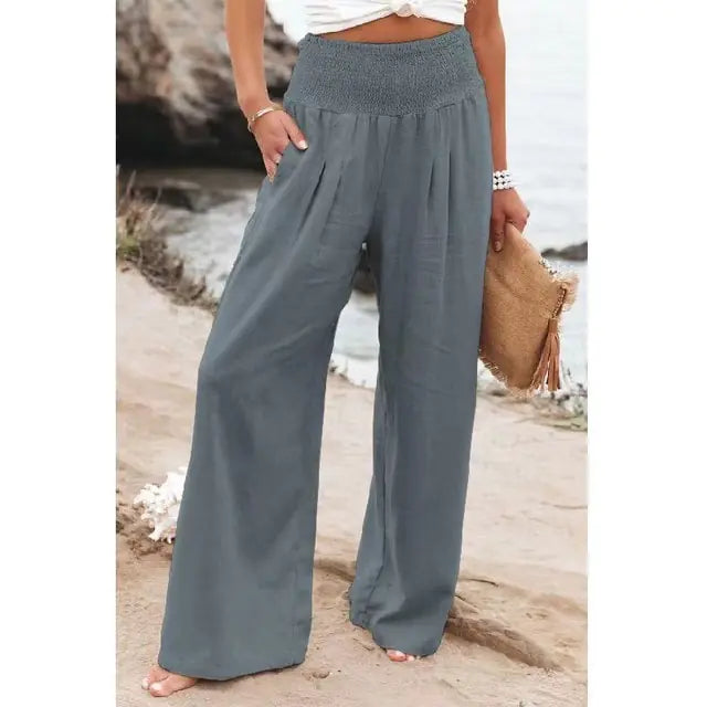 Cotton Linen Pockets Long Trousers - Kia Day Design