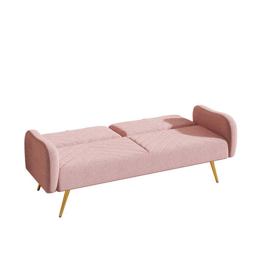 70.47" Pink Fabric Double Sofa with Split Backrest and Two Throw Pillows - - sofa