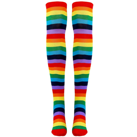 Skeleteen Colorful Rainbow Striped Socks - Over The Knee Clown Striped Costume Accessories Thigh High Stockings for Men Women and Kids Kia Day Design