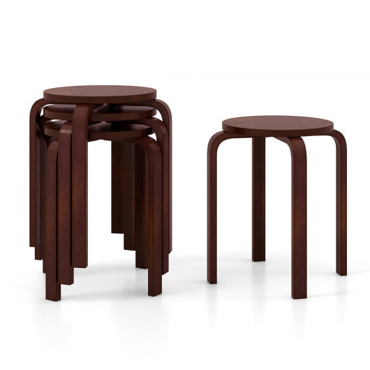 Set of 4 18 Inch Stackable Bentwood Dining Chairs with Round Top-Deep Brown - - Home & Garden