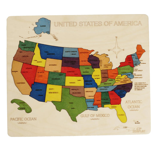 USA Map Wooden Jigsaw Puzzle for Kids | 44 Puzzle Pieces | Learning & Educational Toy Gift for Boys & Girls Ages 3 Years and Above - Kia Day Design