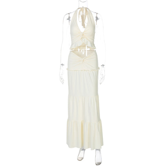 V-Neck Halter Dress Set - Apricot XL - dress
