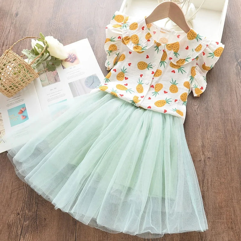 Girls Short Sleeve Polka Dot Skirt Set - Kia Day Design