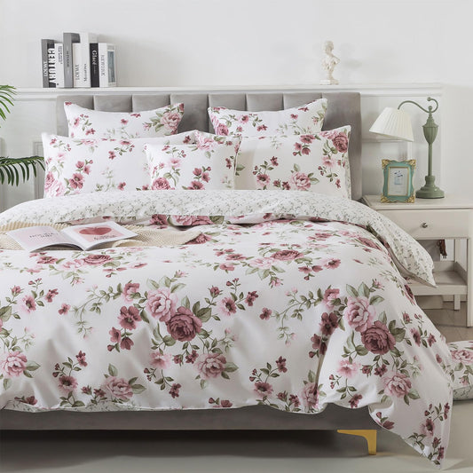 Vintage Floral Beige Twin Duvet Set - - duvet set