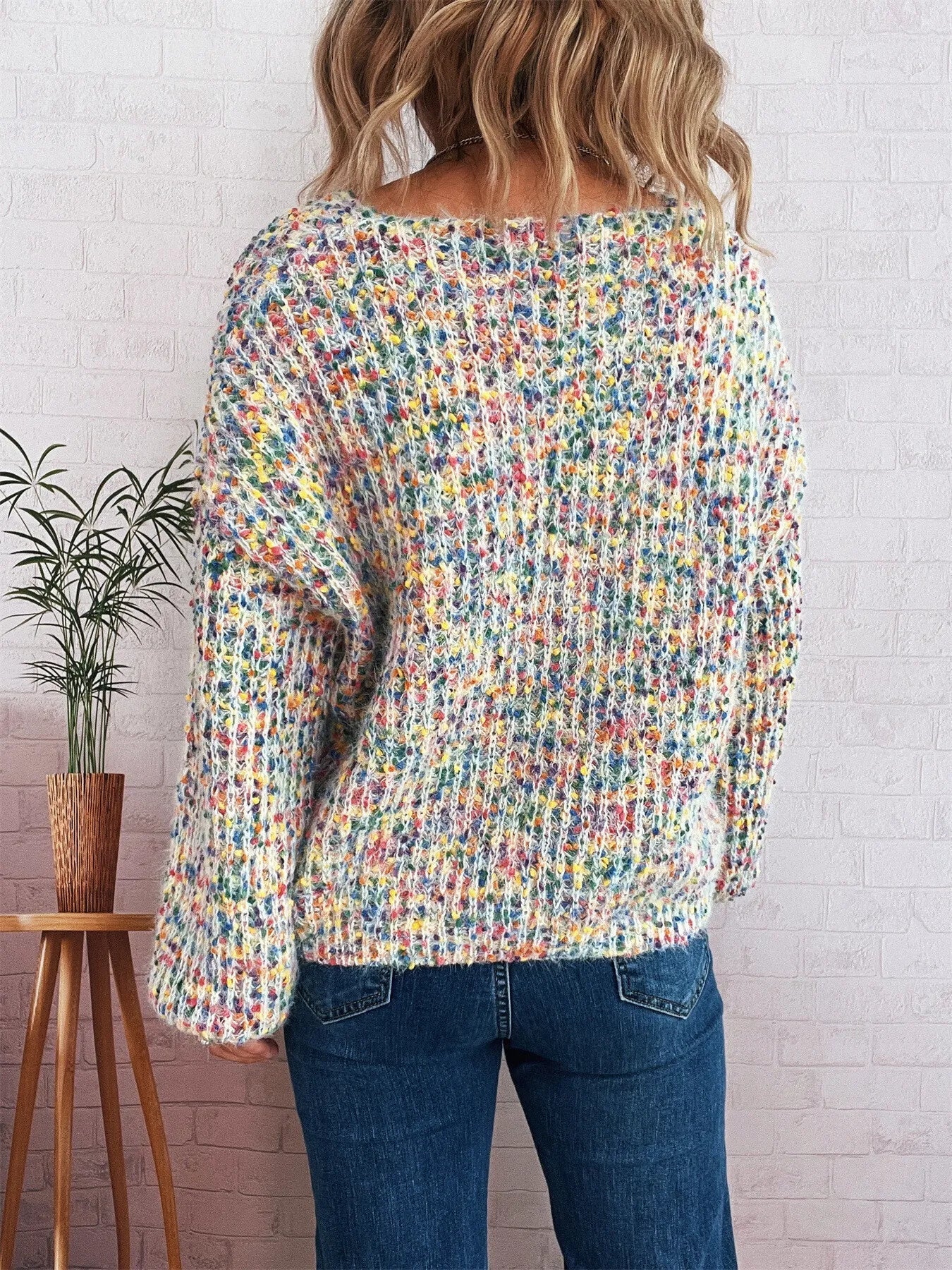 Colorful Long Sleeve Sweater - -