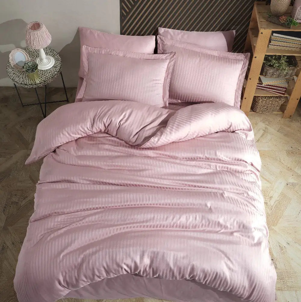 Hobby Striped Powder - Double Jacquard Satin Duvet Cover Set Kia Day Design