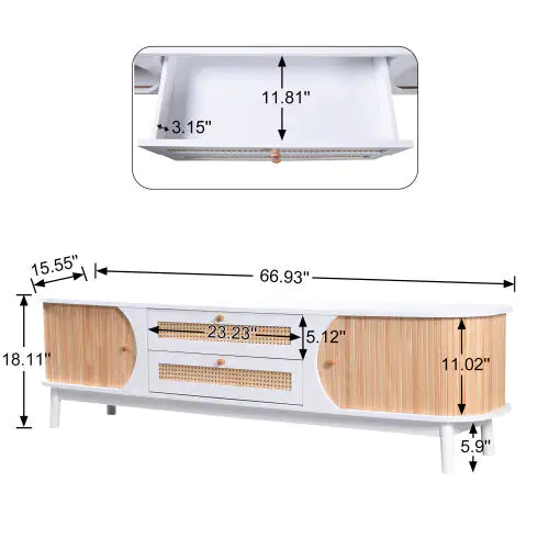 White Rattan TV Stand for TVs Up To 75'' - Kia Day Design