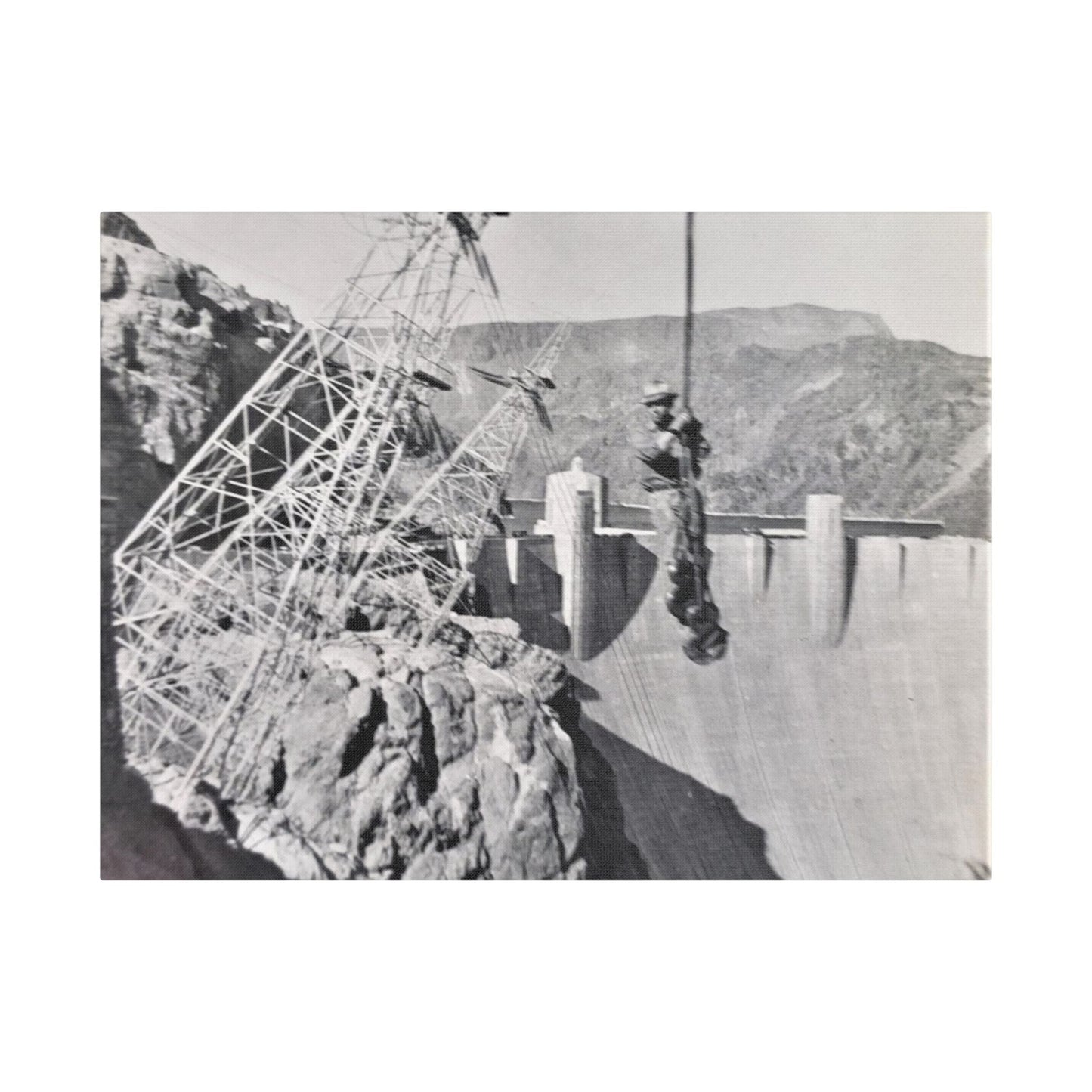 Suspended Boulder Dam Worker Satin Canvas Stretched
