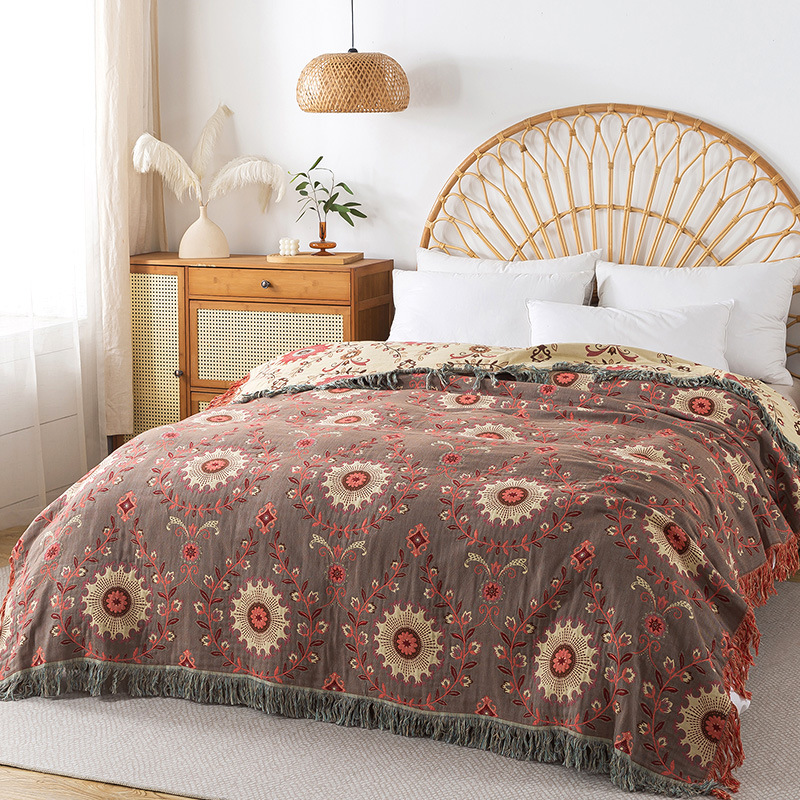 Cotton Gauze Tassel Throw Blanket - Small Golden Cup Brown 230x250cm - blanket