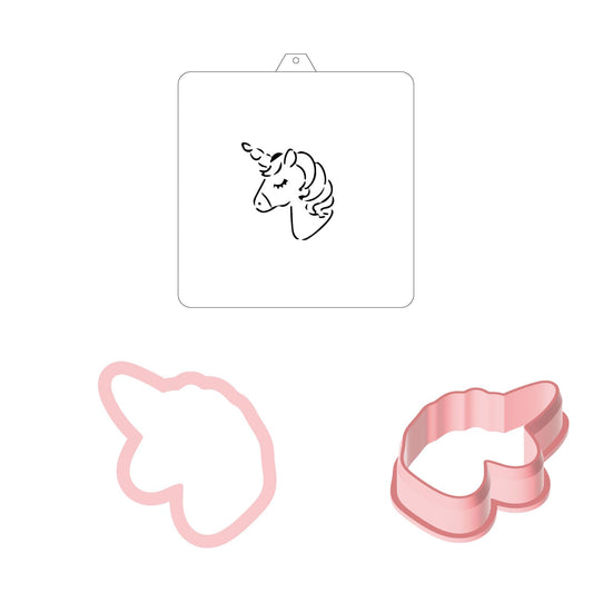 Unicorn Cookie Art Kit - Cutter & Stencil Set - - cookie cutter