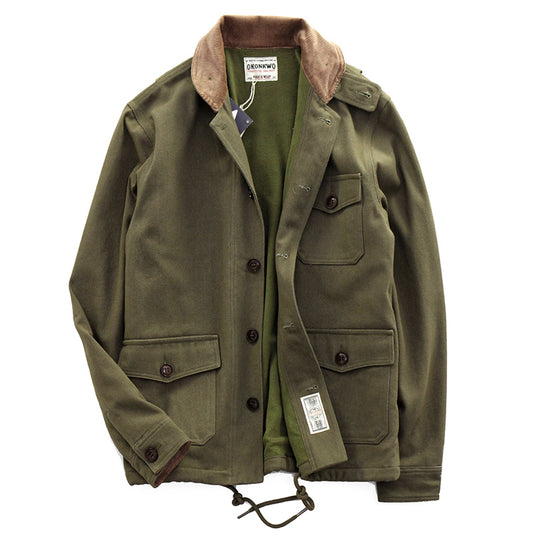 Retro Military Style Corduroy Multi-Pocket Jacket - Khaki Green 44 - jacket