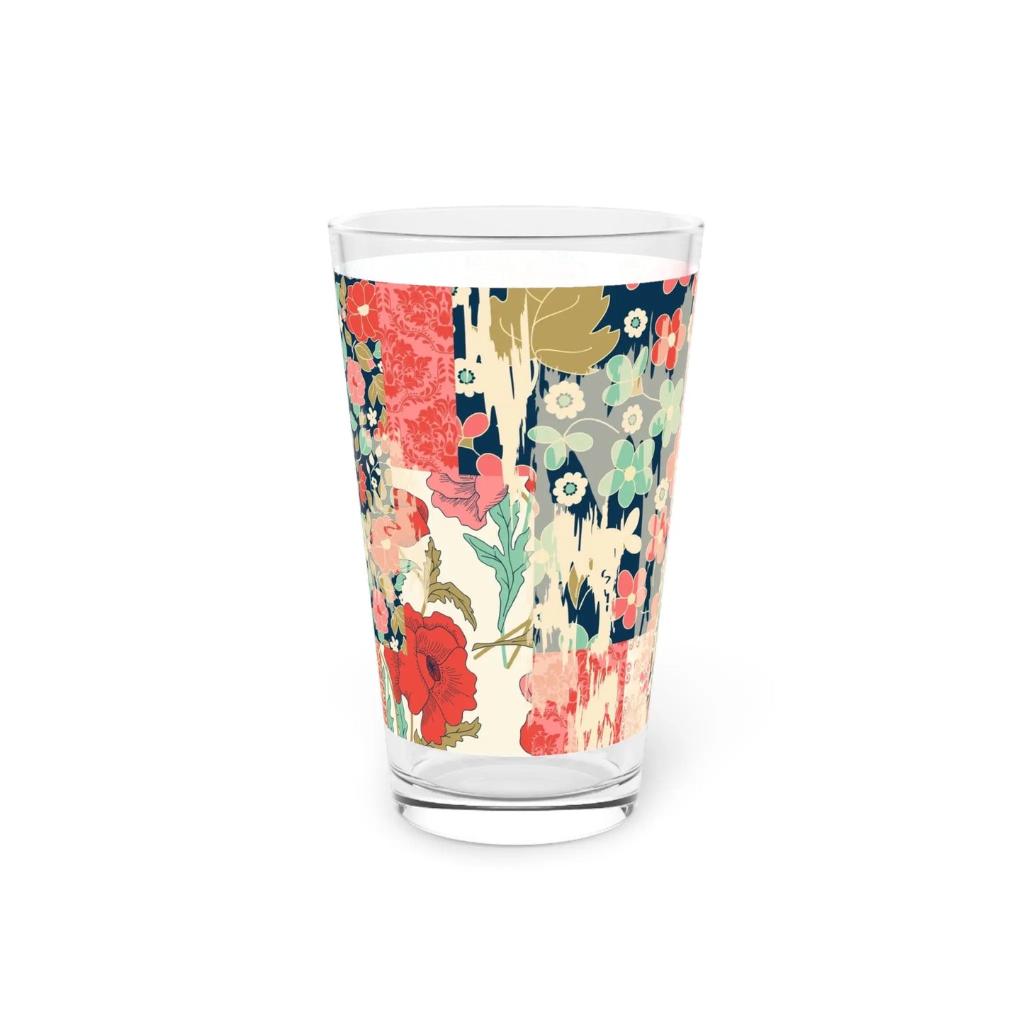 Floral Design Pint Glass - 16oz Decorative Drinkware for Home & Events Printify
