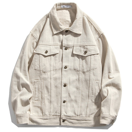 Retro Loose Jacket with Patch Design - Khaki L - jacket