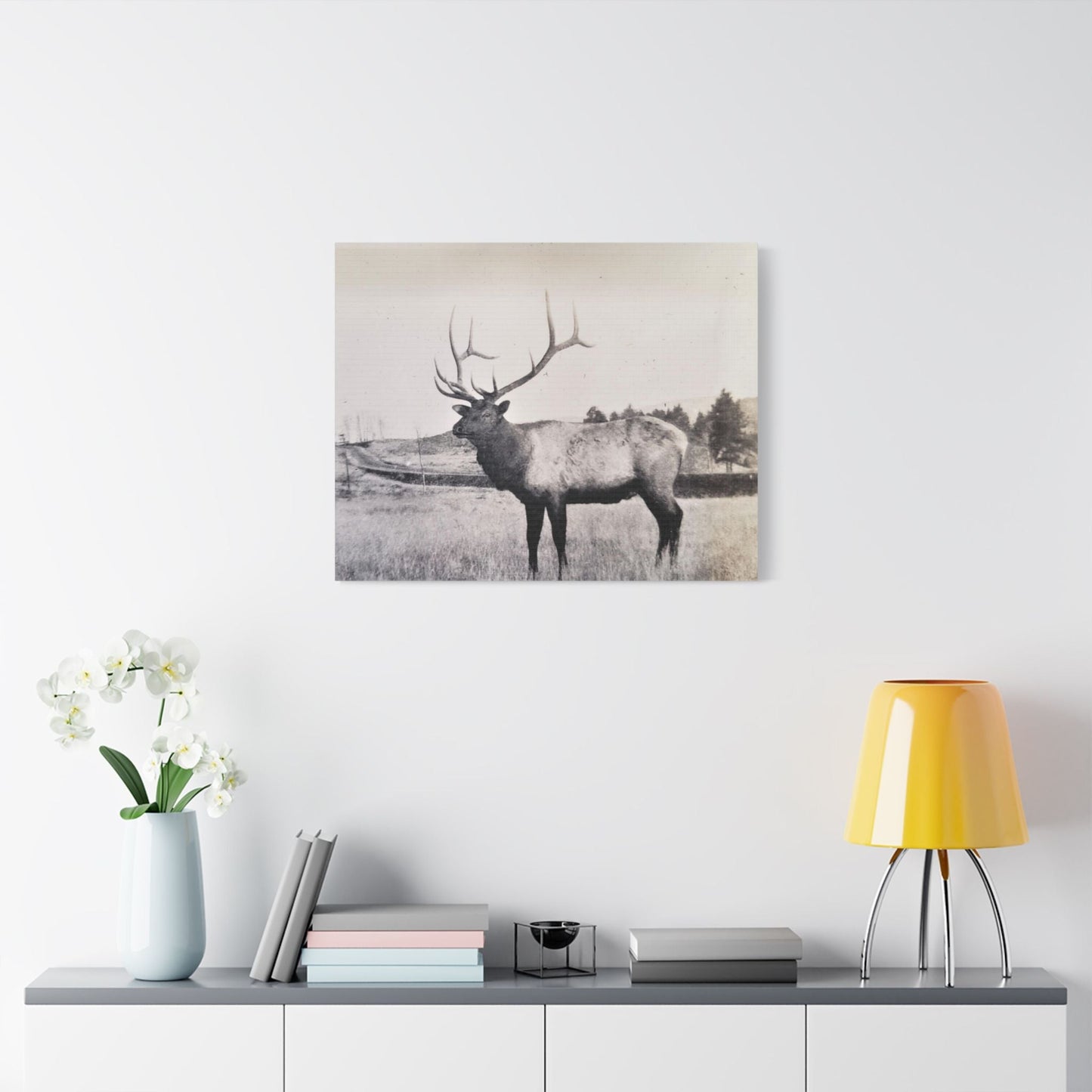 Yellowstone Bull Elk Satin Canvas Stretched 30" x 24" (Horizontal) 1.5"
