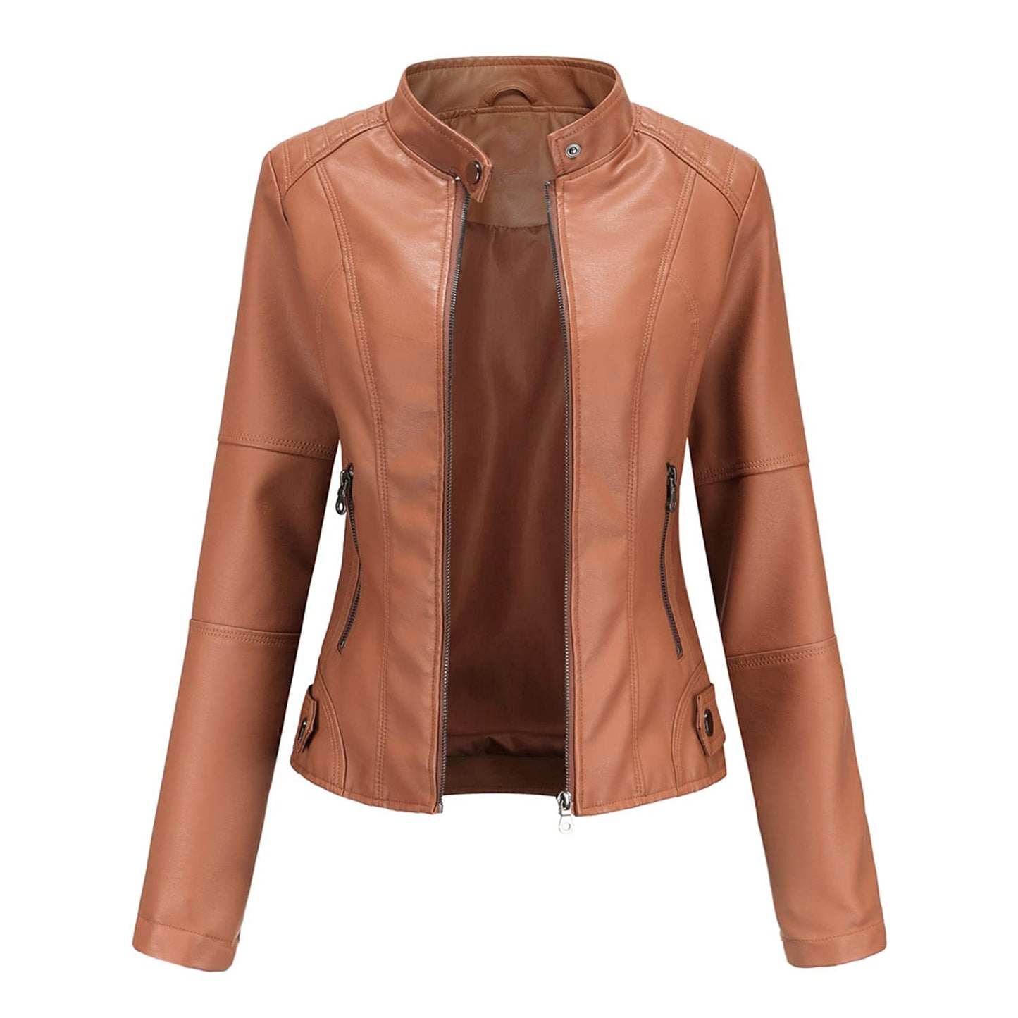 CHIC SLEEK Womens Faux Leather Bomber Jacket - - jacket