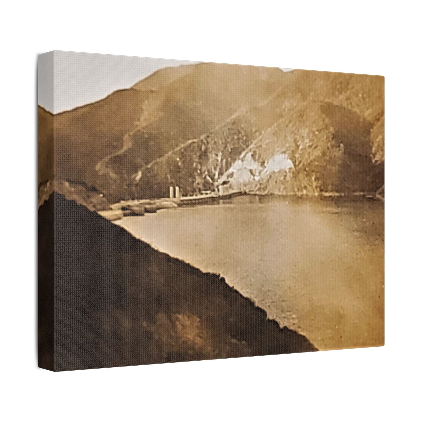 Morris Dam Lake Satin Canvas Stretched
