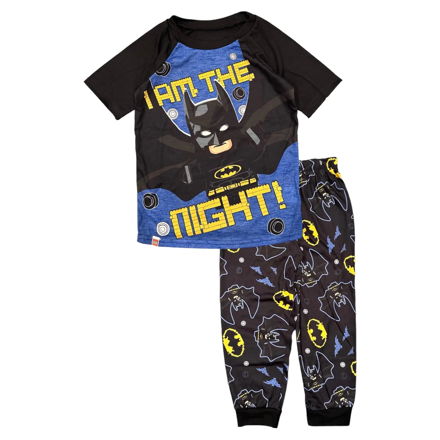 LEGO Batman Boys’ 2-Piece Sleepwear Set - Short Sleeve Top and Pajama Pant Set (Black/Blue I Am The Night 8)