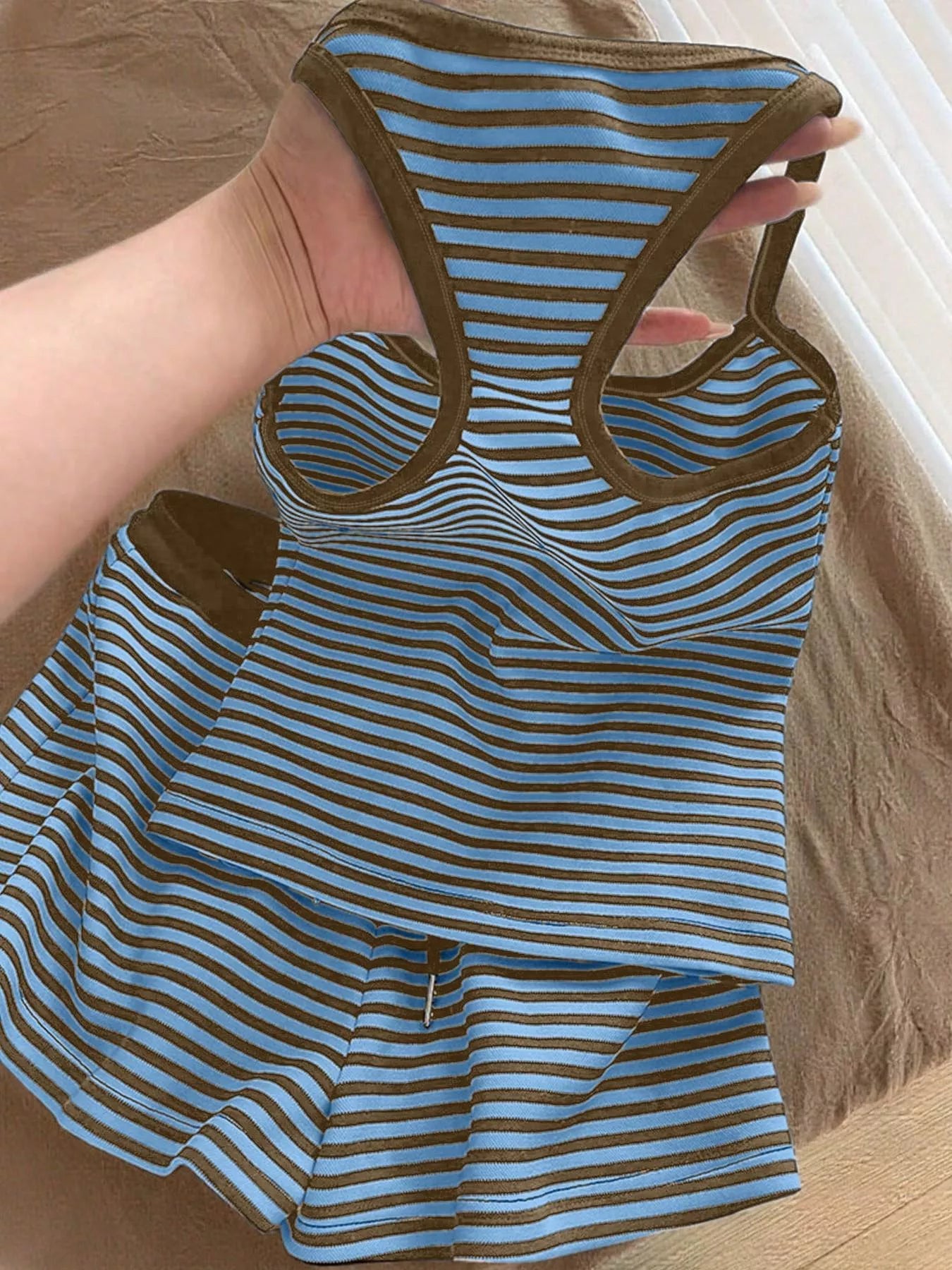 Striped Tank Top and Shorts Set - - Short Sets