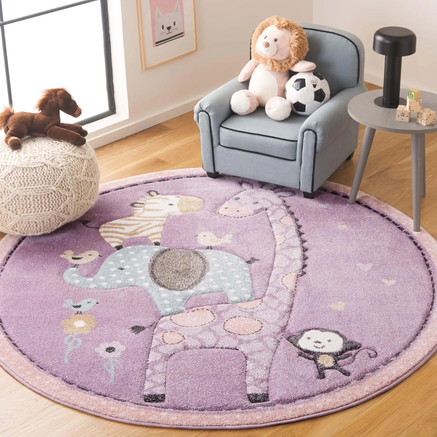Carousel Kids Purple Animal Design Easy Care and Non-Shedding - Kia Day Design