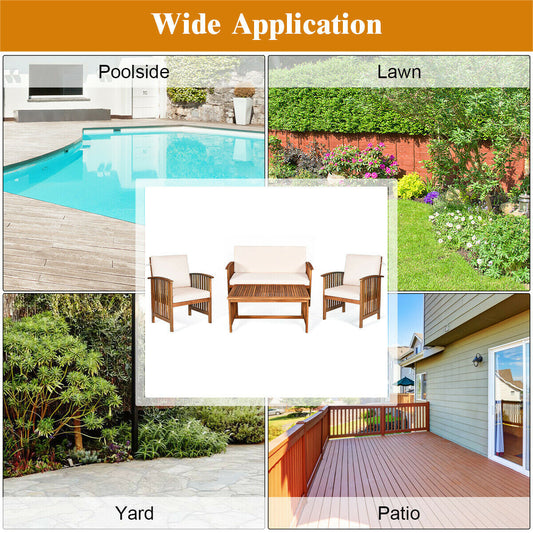 4 Pieces Patio Solid Wood Furniture Set - - patio