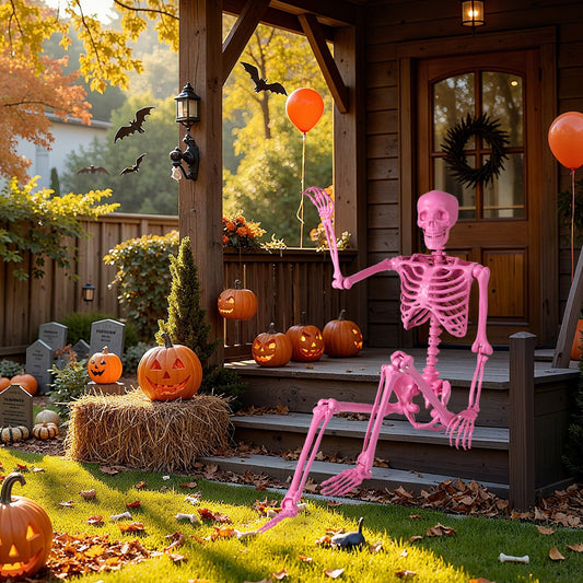 5.5 FT Life-Size Halloween Poseable Skeleton Pink Movable Joints - -