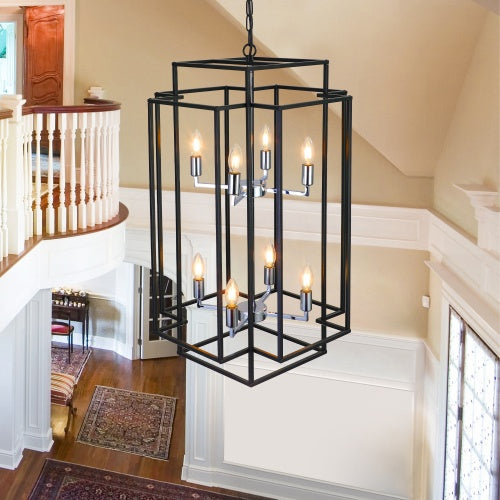 8-Light Industrial Tiered Chandelier - - ceiling light