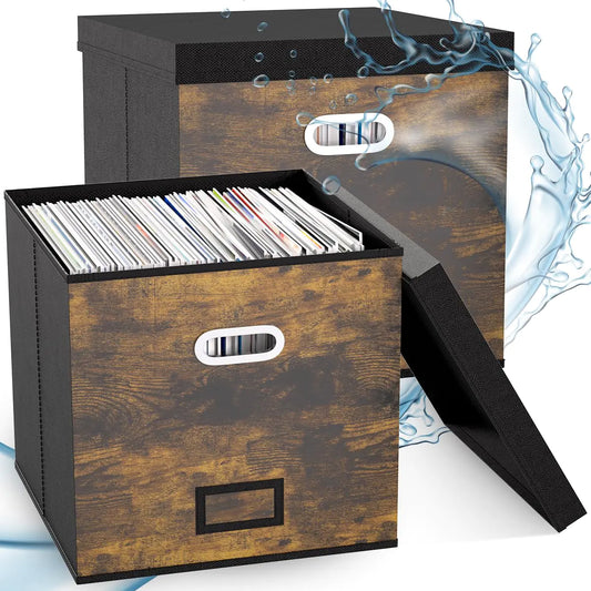 LiebeRen Vinyl Record Storage Box Vinyl Record Case Set of 2 Stackable Vinyl Storage Box Record Crate Hold Up To 100-Records. (Retro) - Kia Day Design