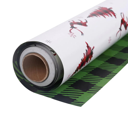 Linelglobal Deer Plaid Reversible Roll Wrapping Paper - - wrapping paper
