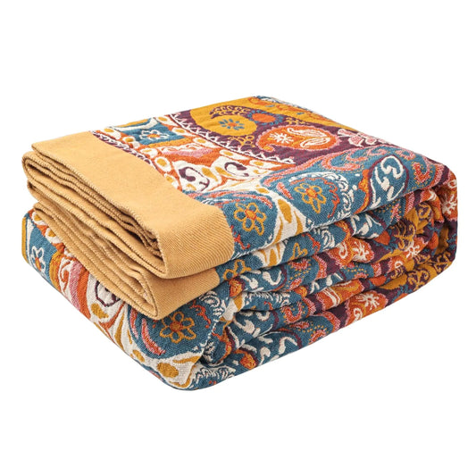 Shesyuki Boho Throw Blanket for Bed - 100% Pure Cotton Ultra Soft Rustic Quilt - Farmhouse Decor Bed Blankets All Season Rustic Throw for Sofa Couch Chair(80x 90 Boho Flover) Kia Day Design