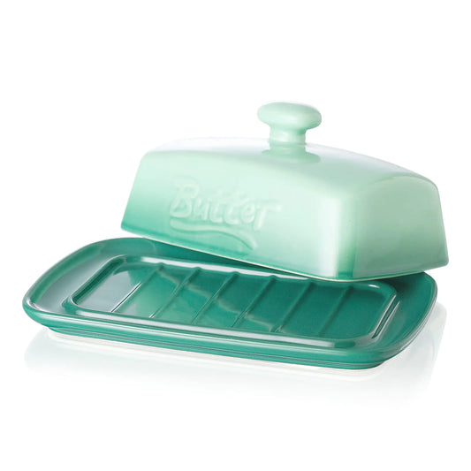 Large Green Porcelain Butter Dish with Lid - Kia Day Design