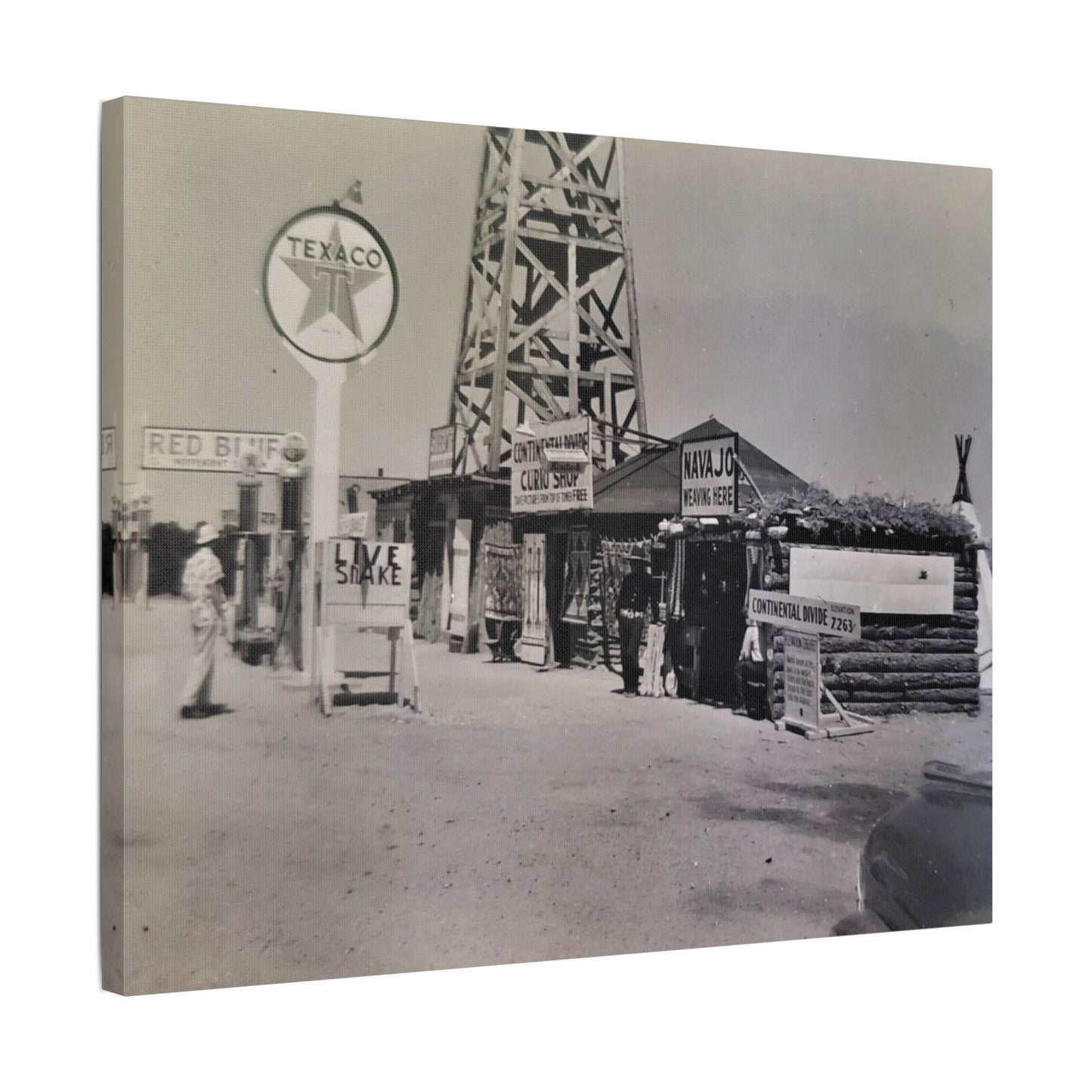 Texaco Station Continental Divide Satin Canvas Stretched