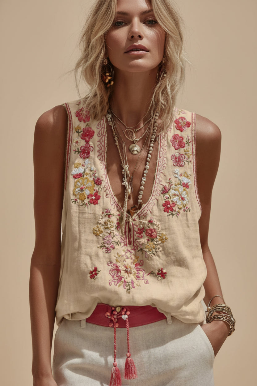 Women's Botanical Floral Print V-Neck Tank Top – 3D Digital Print- FitiqueFit- {{Product type}}
