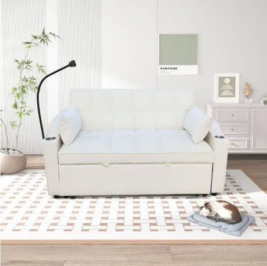 Modern Velvet Double Sofa Bed With Pull-out Bed 3-in-1 Convertible Sofa Bed - - sofa bed
