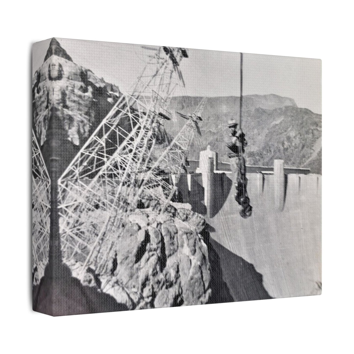 Suspended Boulder Dam Worker Satin Canvas Stretched