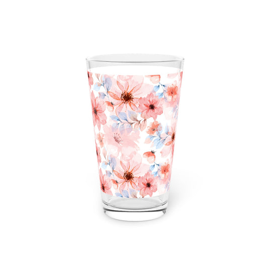 Light Pink Floral 16oz Pint Glass - Kia Day Design