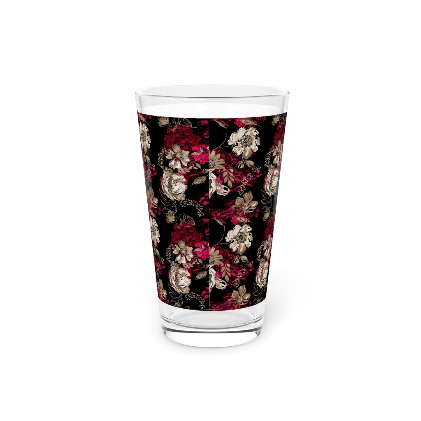 Rose Floral Print Pint Glass - 16oz - - drinkware