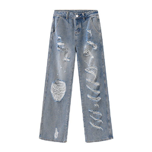 Womens Torn Wide Leg Jeans - - jeans