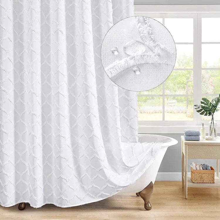 Textured White Fabric Shower Curtain