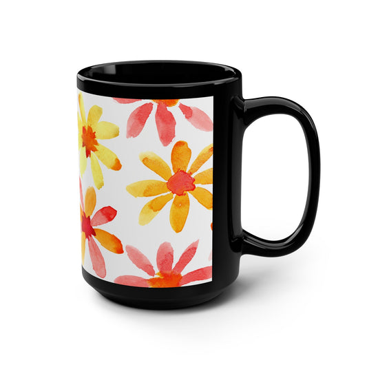 Watercolor Flowers Coffee Mug - 15oz Black Mug - Kia Day Design