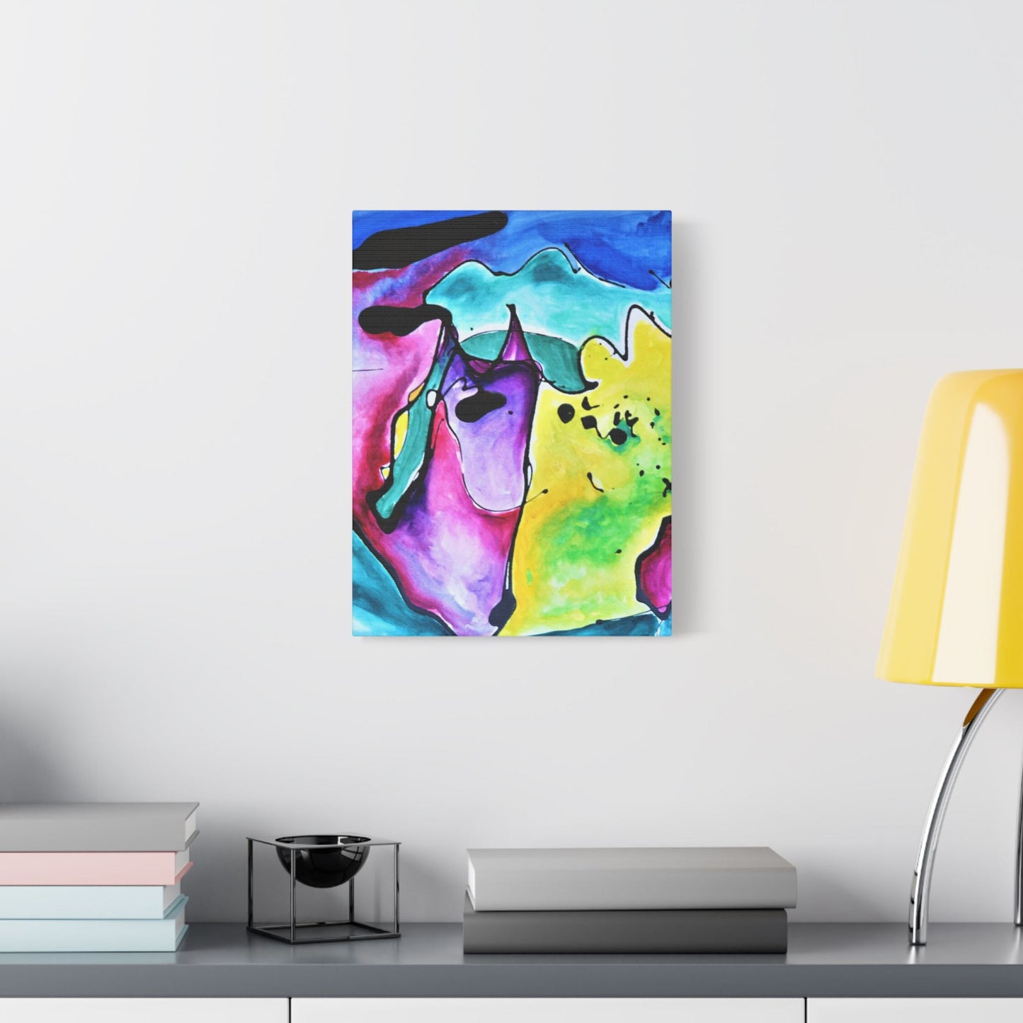 Cat Dog Satin Canvas Stretched