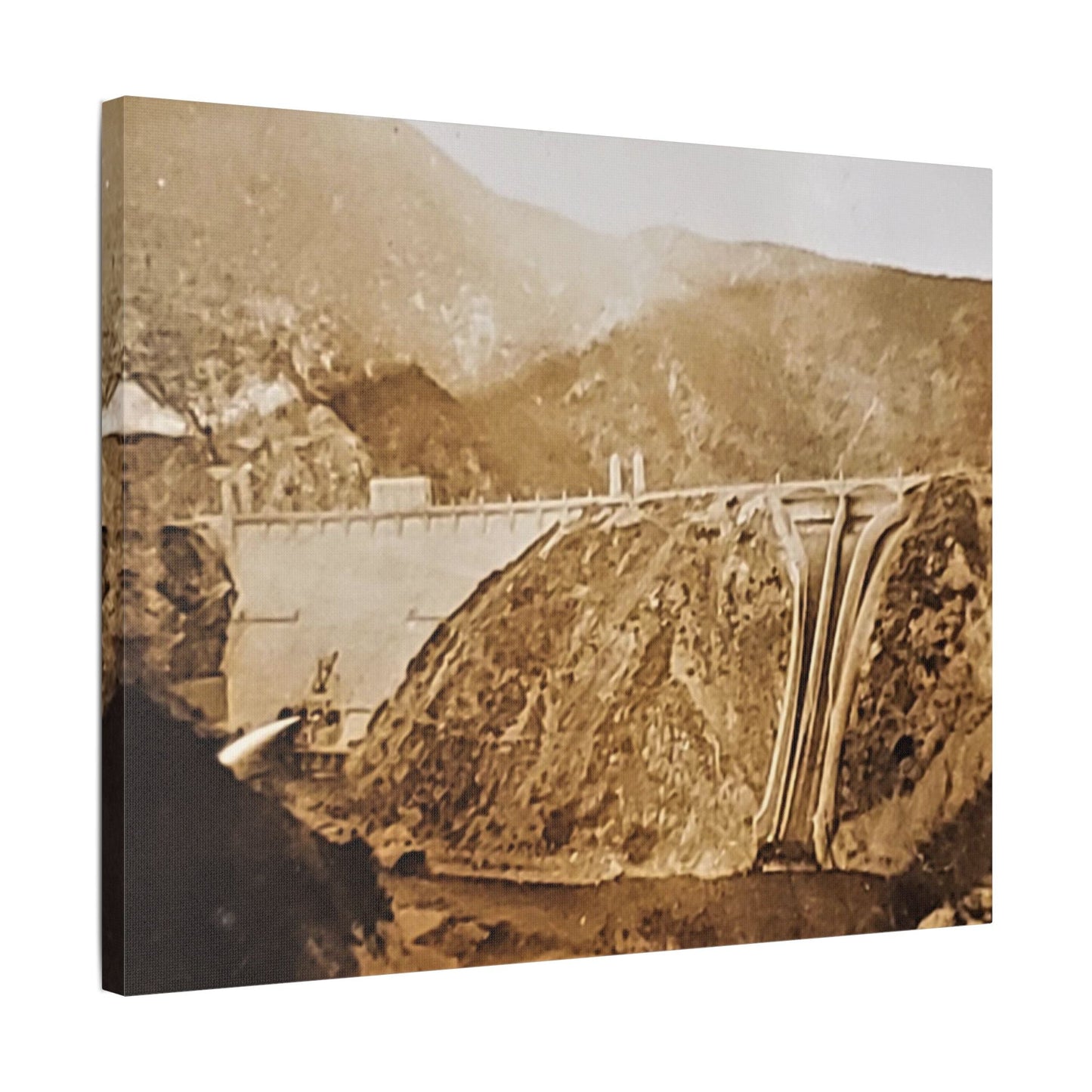 Back View Morris Dam Spillway Satin Canvas Stretched