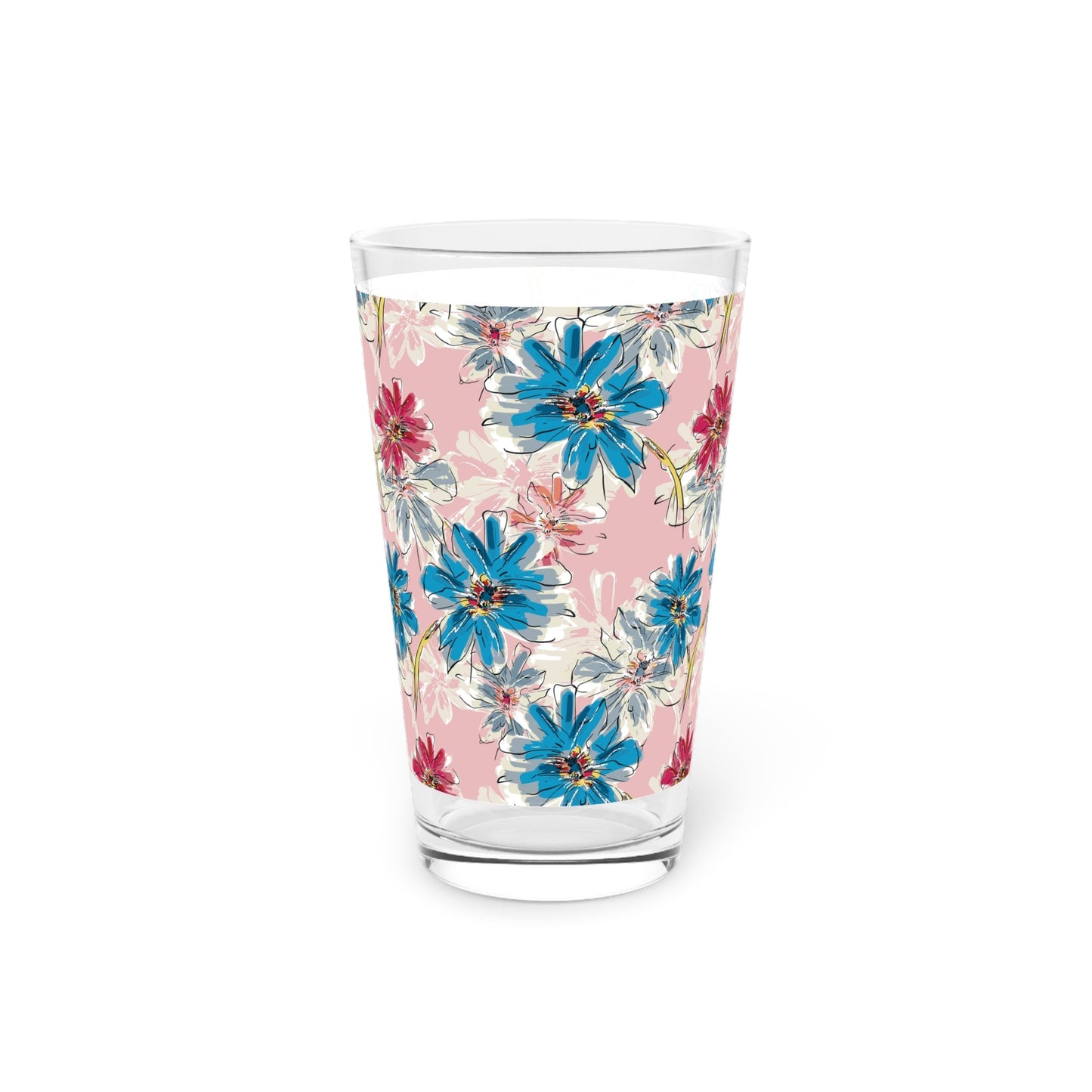 Blue Floral 16oz Pint Glass - Kia Day Design